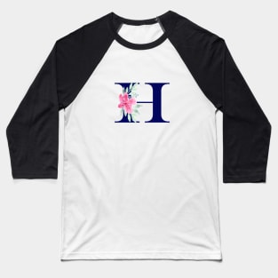 Watercolor Floral Letter H in Navy Baseball T-Shirt